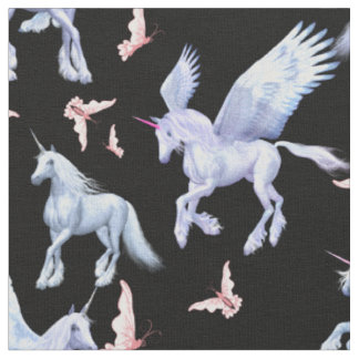 CHOOSE BACKGROUND COLOR Unicorns and Butterflies Fabric