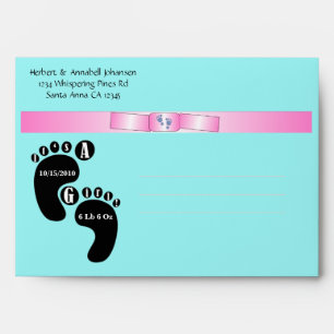 Choose Background Colour / Pink Bow - It's A Girl Envelope