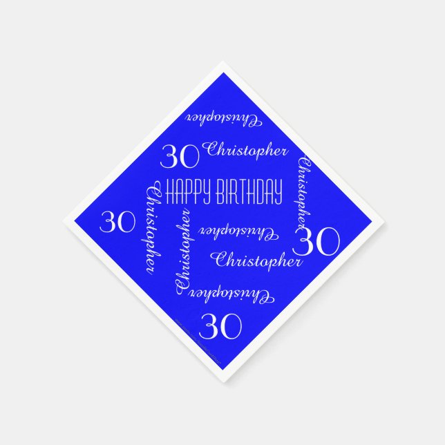 CHOOSE COLOR /Blue 30th Birthday Party Name Paper Napkin (Corner)