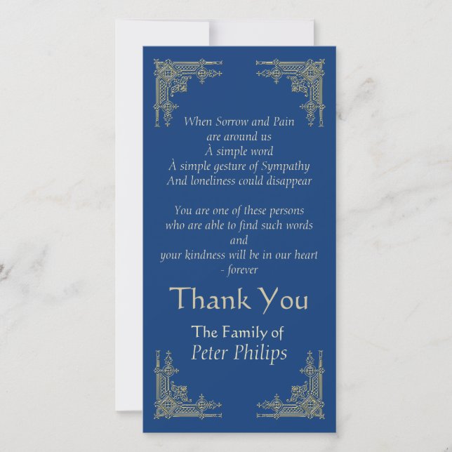 Choose colour Art deco 3 Sympathy Thank You (Front)