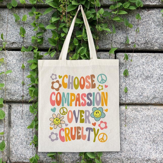Choose Compassion Over Cruelty, Flowers Retro Tote Bag (Creator Uploaded)