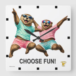 Choose Fun Otter Duo Square Wall Clock