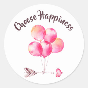 "Choose Happiness Balloon/Heart Motivational Classic Round Sticker