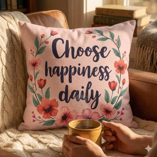 Choose Happiness Daily Floral Wreath Cushion