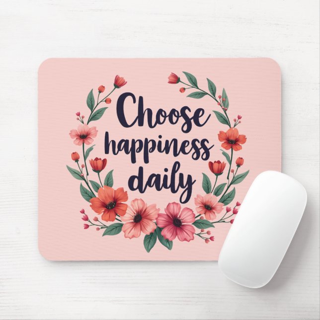 Choose Happiness Daily Floral Wreath Mouse Mat (With Mouse)