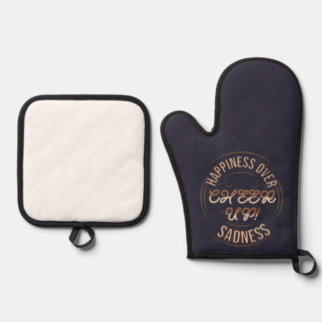  CHOOSE HAPPY CHEER UP OVEN MITT & POT HOLDER  SET (Front)