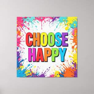 CHOOSE HAPPY Colorful Rainbow Canvas Wall Art