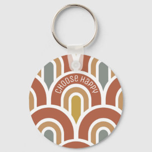 Choose Happy Modern muted rainbows design Key Ring