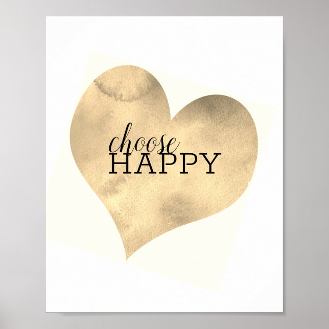 choose happy motivational quote on heart poster (Front)