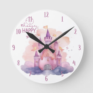 Choose Happy Palace on the Pink Cloud customisable Round Clock