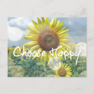 Choose Happy Quote with Sunflowers Postcard