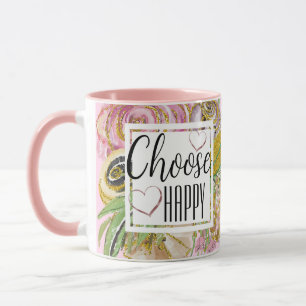 Choose Happy Rose Gold Glitter Floral Mug