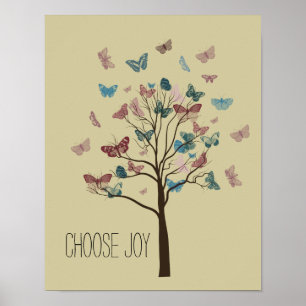 Choose Joy Butterflies Tree Poster