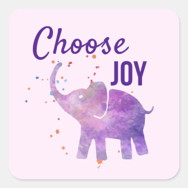 choose joy colourful elephant paint purple pink square sticker (Front)