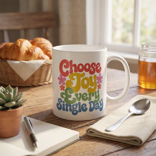 Choose Joy Every Single Day Retro Rainbow Coffee Mug