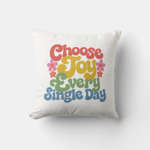 Choose Joy Every Single Day Retro Rainbow Cushion