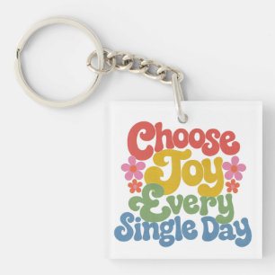 Choose Joy Every Single Day Retro Rainbow Key Ring