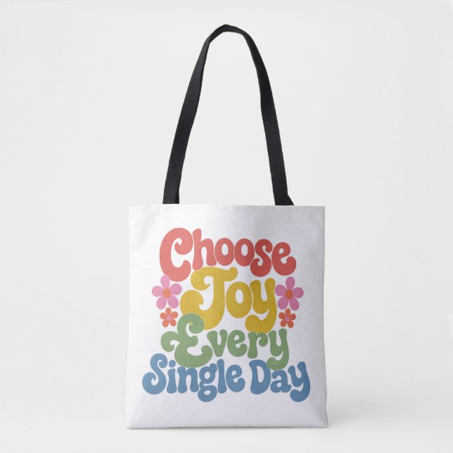 Choose Joy Every Single Day Retro Rainbow  Tote Bag (Front)