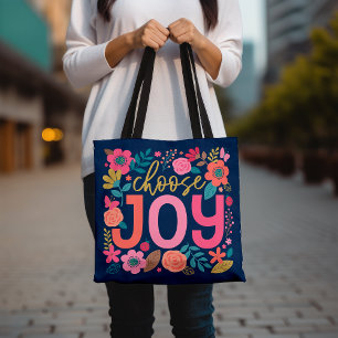 Choose Joy Floral Tote Bag, Inspirational Quote Bag