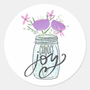 Choose Joy Mason Jar with Flowers Classic Round Sticker