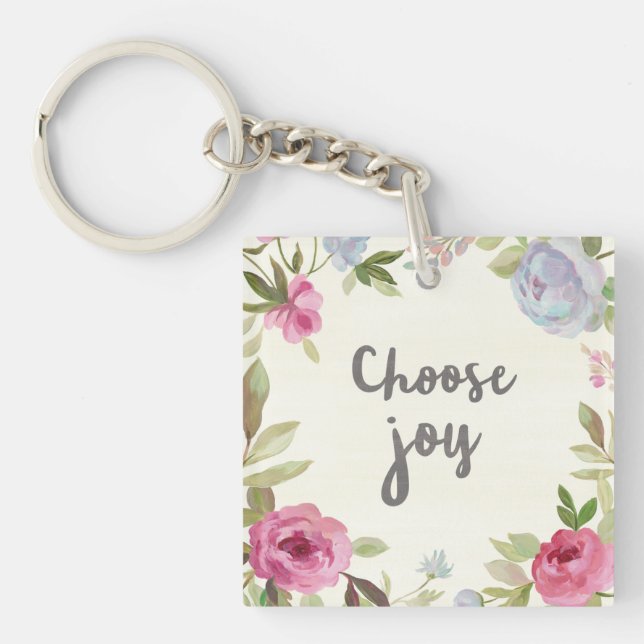 Choose Joy Pastel Floral Key Ring (Front)