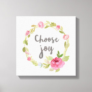 Choose Joy   Pink Pastel Roses Canvas Print