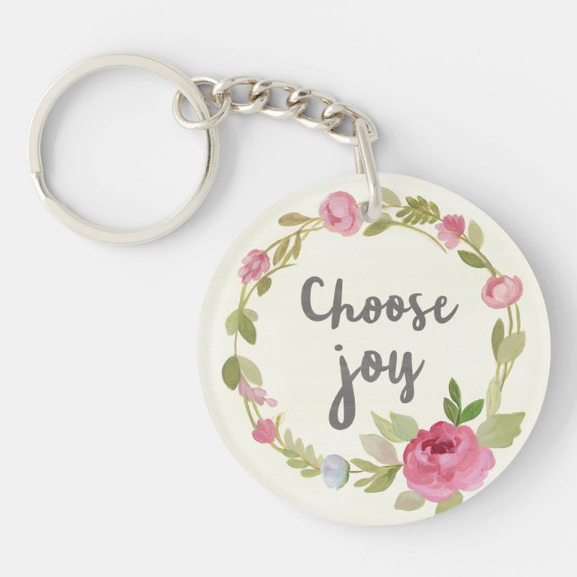 Choose Joy | Pink Pastel Roses Key Ring (Front)