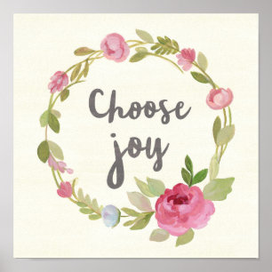Choose Joy   Pink Pastel Roses Poster