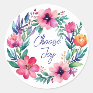 Choose Joy, pretty floral wreath personalizable  Classic Round Sticker