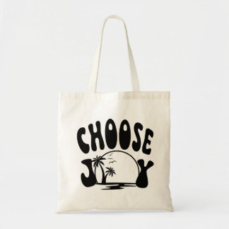 Choose joy summer vibes black on white tote bag