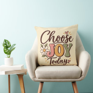 Choose Joy Today Retro Groovy Daisy Positive Quote Cushion