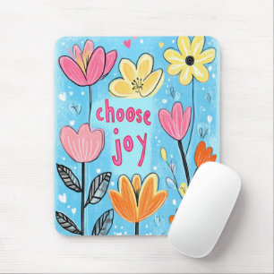 Choose Joy Whimsical Folk Art Floral Mouse Mat