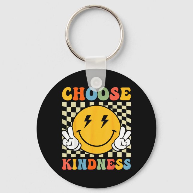 Choose Kindness Retro Groovy Be Kind Inspirational Key Ring (Front)