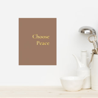 Choose Peace Quote Wall Art, Minimalist Brown and Foil Prints