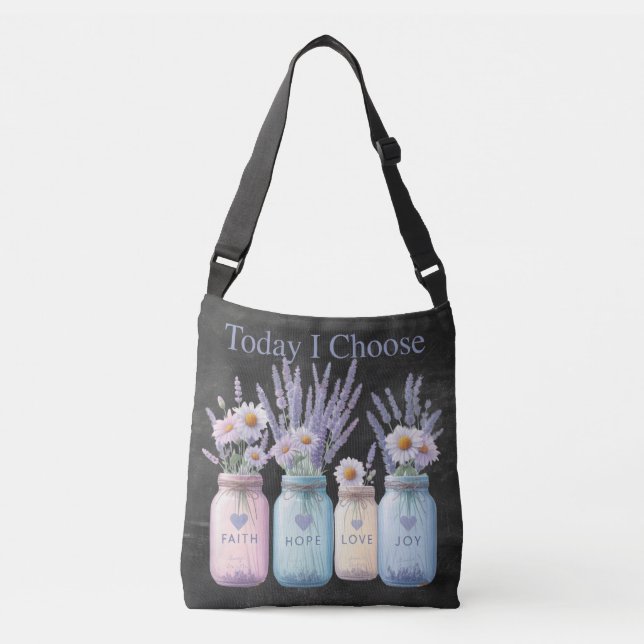 Choose Positivity Mason Jar Faith Hope Love & Joy Crossbody Bag (Front)