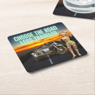 Choose the Road Less Travelled Fun Altered Art  Square Paper Coaster