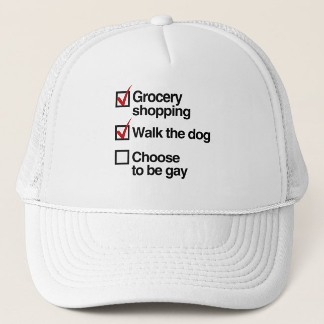 CHOOSE TO BE GAY CHECKLIST TRUCKER HAT (Front)