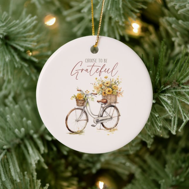 Choose to Be Grateful – Bicycle & Rustic Fall Ceramic Tree Decoration (Tree)
