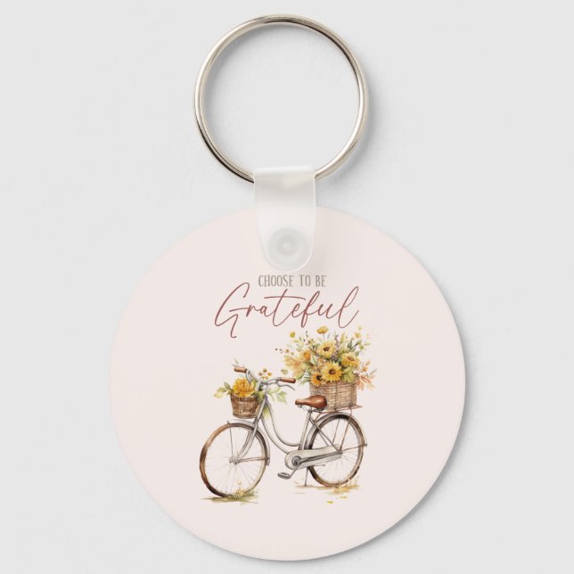 Choose to Be Grateful – Bicycle & Rustic Fall Key Ring (Front)