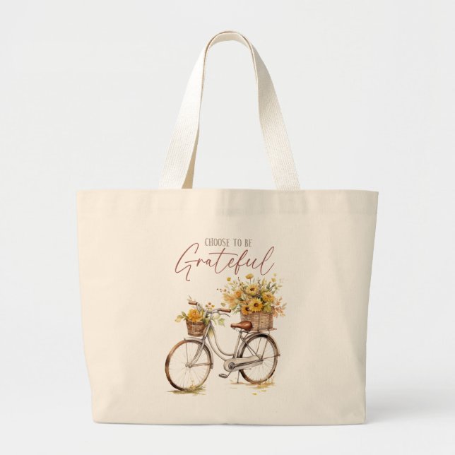 Choose to Be Grateful – Bicycle & Rustic Fall Large Tote Bag (Front)