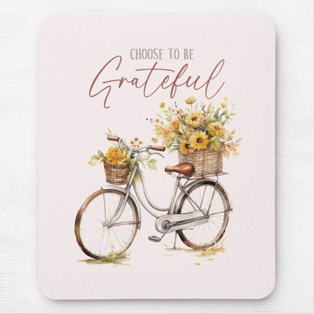 Choose to Be Grateful – Bicycle & Rustic Fall Mouse Mat (Front)