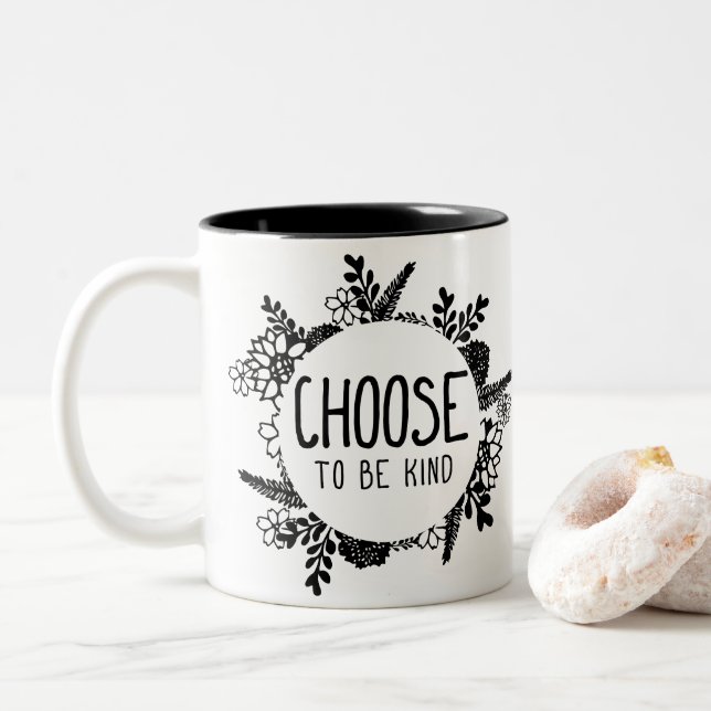 Choose To Be Kind black colour Two-Tone Coffee Mug (With Donut)