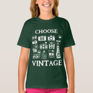 Choose Vintage Retro Camera Collage Kids' Greem T-Shirt