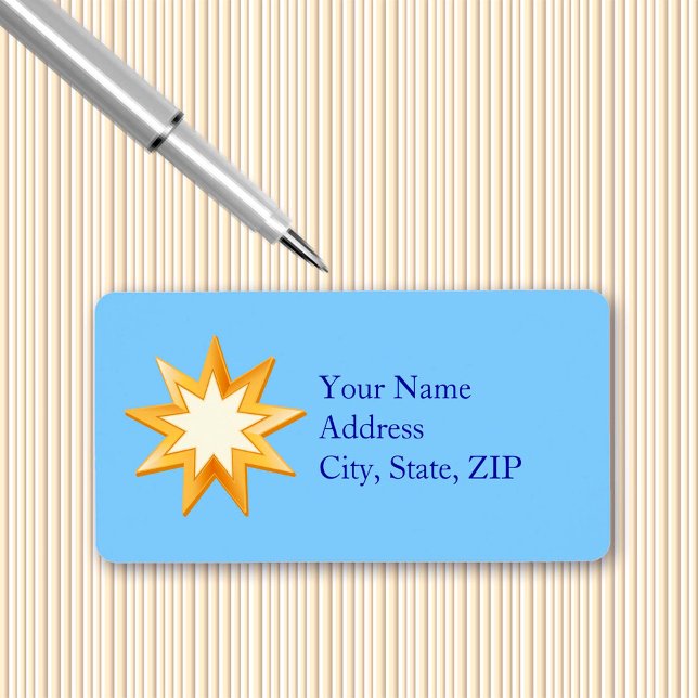 Choose Your Background Color Baha'i Symbol 2.375"  Label (Choose Your Background Color 2.375" Label. Gold nine pointed star, symbol of the Baha’i faith.)