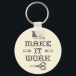 Choose Your Background Color Key Ring<br><div class="desc">Here’s a special design for fellow clothing designers. Make It Work in cross stitch embroidery, with needle and thread, pins and scissors for sewing, tailoring, dressmaking, needlework, darning, and crafts. A fun gift for yourself or that special fabric artist in your life. Want to change the background color? Choose Edit...</div>