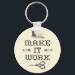 Choose Your Background Color Key Ring<br><div class="desc">Here’s a special design for fellow clothing designers. Make It Work in cross stitch embroidery, with needle and thread, pins and scissors for sewing, tailoring, dressmaking, needlework, darning, and crafts. A fun gift for yourself or that special fabric artist in your life. Want to change the background color? Choose Edit...</div>