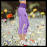 CHOOSE YOUR COLOR custom yoga capri leggings<br><div class="desc">CHOOSE YOUR COLOR custom yoga capri leggings! Printed edge to edge, with your name in large dark purple script up one leg! Sample is pale purple with dark purple waist, but you can easily customise to colour of your choice, "create your own". Also easy to change or delete example text....</div>