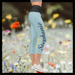 CHOOSE YOUR COLOR custom yoga capri leggings<br><div class="desc">CHOOSE YOUR COLOR custom yoga capri leggings! Printed edge to edge, with your name in large black script up one leg! Sample is robins egg blue with black waist, but you can easily customise to colour of your choice. Also easy to change or delete example text. All Rights Reserved ©...</div>