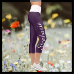 CHOOSE YOUR COLOR custom yoga capri leggings<br><div class="desc">CHOOSE YOUR COLOR custom yoga capri leggings! Printed edge to edge, with your name in large white script up one leg! Sample is deep aubergine purple with white waistband, but you can easily customise to colour of your choice. Also easy to change or delete example text. All Rights Reserved ©...</div>