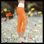 CHOOSE YOUR COLOR custom yoga capri leggings<br><div class="desc">CHOOSE YOUR COLOR custom yoga capri leggings! Printed edge to edge, with your name in large white script up one leg! Sample is orange with white waistband, but you can easily customise to colour of your choice. Also easy to change or delete example text. All Rights Reserved © 2020 Alan...</div>